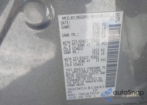 2018 Nissan Rogue Sv из США, поврежденный, VIN 5N1AT2MT1JC813645